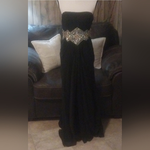 Night Moves Black Formal Maxi Dress Strapless Ebeliished Prom  Size 8 - Picture 1 of 7